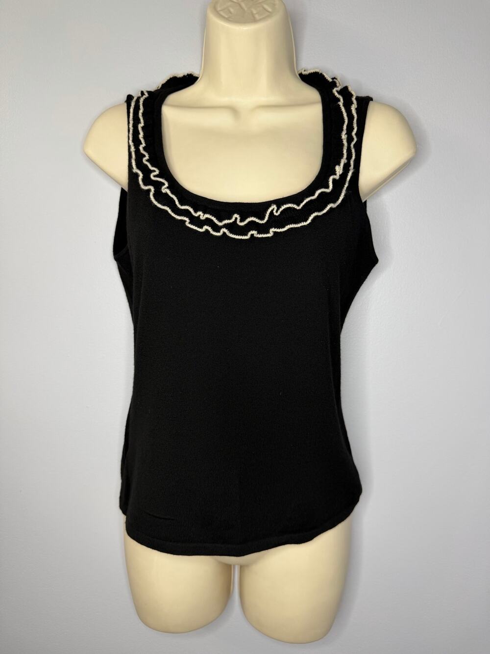 Oscar de la Renta Wool Blend Knit Tank Top Sweater Ruffle Neck Women's M